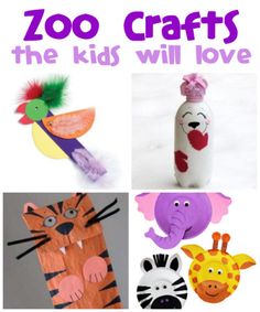 the cover of zoo crafts for kids with pictures of animals, birds and other things