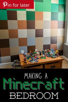 a minecraft bedroom with the words making a minecraft bedroom on it's wall