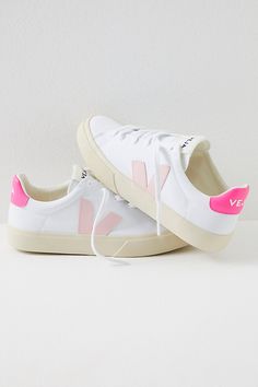 So versatile with an effortless, sporty vibe, these low-top sneakers from Veja feature organic cotton uppers. **Features:** Low-top style, organic cotton uppers, padded collar, Amazonian rubber outsole, vegan leather logo details, lace-up closure **Why We | Campo Canvas Sneakers by Veja at Free People in Pink, Size: EU 36 Veja Shoes, Trendy Shoes Sneakers, Preppy Shoes, Cute Sneakers, Shoe Inspo, Swag Shoes, Trendy Sneakers, School Shoes, Leather Logo