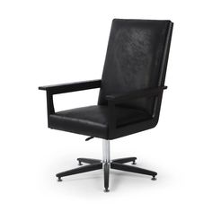 an office chair with black leather upholstered seat