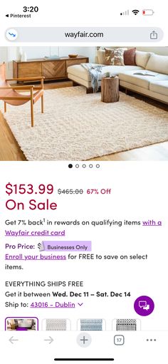 a living room with furniture and rugs for sale on the app store's website