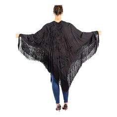 1920S Black Hand Embroidered Wool Blend Piano Shawl Style Jacket With Fringe Piano Shawl, Shawl Style, Embroidered Wool, Victorian Lace, Black Hand, Fashion History, Designer Collection, Hand Embroidered, New Look