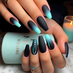 Black And Blue Nails Design, Baby Blue And Black Nails, Solid Color Nails, Fancy Nails Designs, Nagel Tips, Stylish Nails Designs, Her Nails, Pretty Nail Art Designs