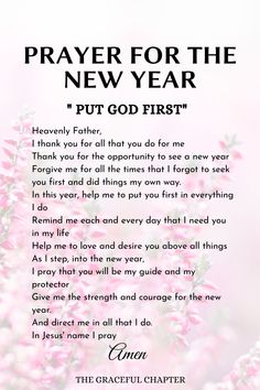 a poem written in pink flowers with the words prayer for the new year