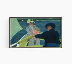 a painting on the wall shows two people in a boat, one holding a baby