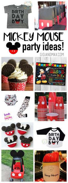 mickey mouse birthday party ideas including cupcakes, cake and other items for the theme