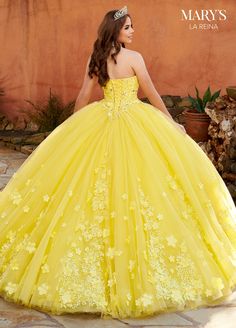 Qinsenara Dresses Yellow, Orange Quinceanera Dresses, Quinceanera Dresses Yellow, Yellow Quince, Princess Elise, Yellow Quinceanera, Tulle Bolero, Yellow Quinceanera Dress, Strapless Tulle Dress