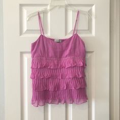 Nwt $149 Tahari Lavender Purple Silk Ruffle Cami Top Size Small Beautiful Tiered Ruffle Camisole Tank. Adjustable Spaghetti Straps. 100% Silk, Lining Is 100% Polyester Pink Ruffled Camisole Top, Casual Pink Ruffled Camisole, Pink Ruffled Camisole For Summer, Feminine Pink Camisole With Ruffled Straps, Spring Party Purple Camisole, Casual Pink Camisole With Ruffles, Pink Ruffled Cami Tank Top, Spring Ruffle Camisole Tank Top, Pink Feminine Camisole With Ruffles