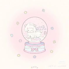 a drawing of a snow globe with a white bear inside and stars all around it