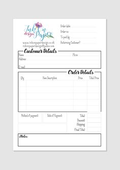 a printable customer refer sheet with the words customer details in black and white on it