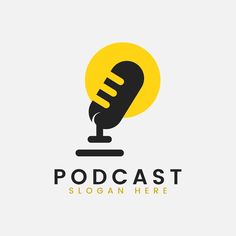 a black and yellow logo with the word podcast written in bold font, on a white background