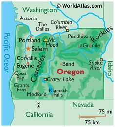 a map of oregon with the capital and major cities