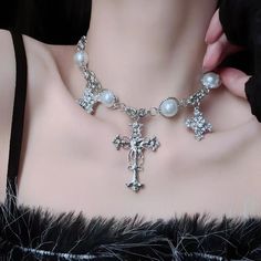 Length: 41-50cm Choker Necklace Silver, Midnight Moon, Cross Choker, Pendant Choker Necklace, Alt Outfits, Pendant Choker, Jewelry Accessories Ideas, Accessories Ideas, Funky Jewelry