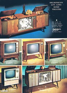 an advertisement for a television set with pictures of the tvs in different styles and colors