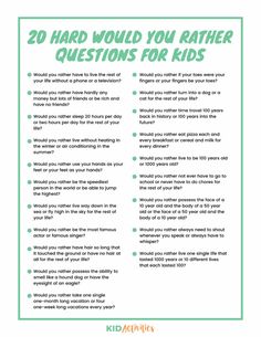 the 20 hard would you rather ask questions for kids? - kidapure com