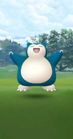 an animated character standing in the grass with his arms spread out and eyes wide open