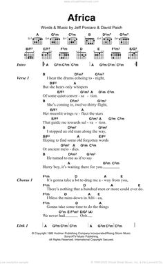 the guitar chords for africa, which are arranged in three different styles and fonts