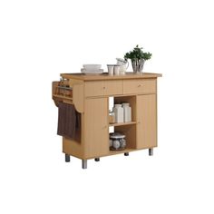 a kitchen island with two drawers and an open shelf