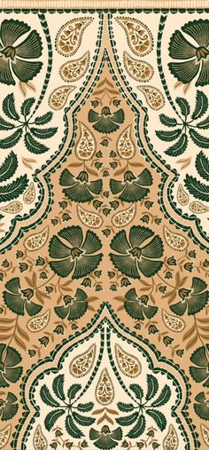 an intricately designed carpet with green leaves and flowers on beige background, in the style of art nouveauism