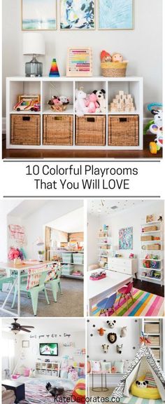 several different pictures with the words 10 colorful playrooms that you will love