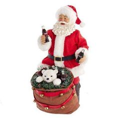 Kurt Adler - Coca-Cola Santa with Bear in Bag 10 1/2 Table Piece - ToyShnip Coca Cola Bear, Coca Cola Santa, Coca Cola Christmas, Polar Bear Christmas, White Polar Bear, Kurt Adler, Christmas Store, Christmas Table Decorations, Christmas Table