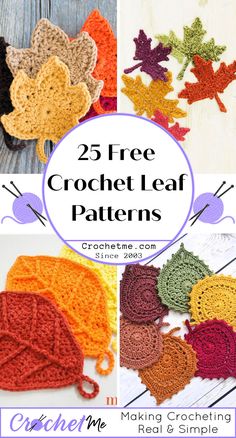 crochet leaf patterns with text overlay that says 25 free crochet leaf patterns