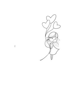 a drawing of a girl holding onto a heart shaped balloon with the word love on it