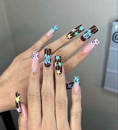 Mail Inspo Pink, Tyler Concert, Nails Star, Nails Cheetah, Mail Inspo, Nails Brown, Cheetah Nails, Vibrant Nails, Girly Acrylic Nails