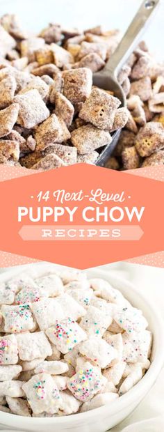 the puppy chow recipe is ready to be eaten and put on display for everyone to enjoy