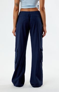 Embrace laidback sophistication with the PacSun Linen Cargo Pants. Crafted for both comfort and style, these pants feature a timeless cargo design in a breathable linen fabric. A back elastic waistband offers some added comfort and a straight-leg baggy fit completes the look. Linen Cargo Pants, Navy Linen Pants, Navy Cargo Pants, Blue Linen Pants, Cargo Design, Blue Cargo Pants, Cargo Pants Outfit, Navy Linen, Cute Everyday Outfits