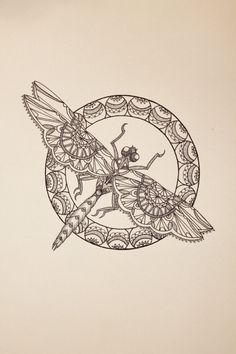 a black and white drawing of two bugs in a circle with flowers on the side