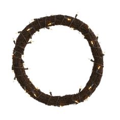 a brown wreath with white lights on it