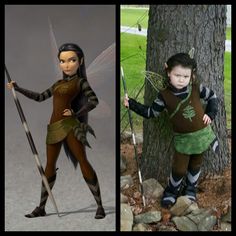 two pictures of the same person in different outfits, one is holding a stick and the other is wearing a costume