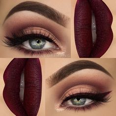 Christmas Eve Eye Makeup #Beauty #Musely #Tip Maroon Matte Lipstick, Maquillage Kylie Jenner, Brown Smokey Eye Makeup, Make Up Diy, Burgundy Lips, Burgundy Lipstick, Wedding Makeup Tips