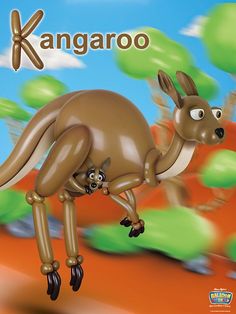 the kangaroo is flying through the air with its baby on it's back legs