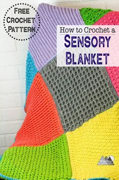 a crocheted blanket with the words how to crochet a sensory blanket