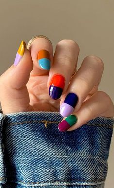 3. Bold Colour Block Round Nails It’s such a beautiful day today, it certainly looks like going to be a great summer this year... Cute Summer Nails, Round Nails, Nails Polish, Colour Block