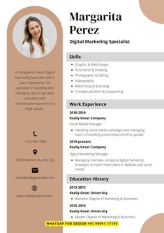 a professional resume with an orange background