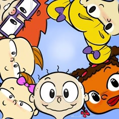 a group of cartoon characters standing next to each other