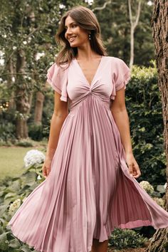 Wedding Guest Pink Dress, Pleated Skirt Design, Bridgerton Party, One Shoulder Maxi Dress, Fall Wedding Guest, Dusty Rose Dress, Guest Attire, Usa Dresses, Dress Dusty