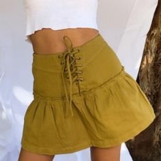 Nwt Free People Green Lace Up Corset Style String Skirt Size 6 New With Tags. No Visible Flaws. Free People Green Olive Positano Mini Skirt Gotcha Finding Your Flow. This Sweet Mini Skirt Has A High Waist Fit, A Tiered Hem Design And Front Lace Up Closure. Waist: 14.5" Length: 14.5" Lace Up Corset, Free People Skirt, Green Olive, Style Skirt, Corset Style, Green Lace, Positano, Skirt Fashion, Lace Front