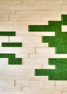 a wall made out of grass and wooden planks