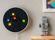 ★★★★★ cool room decor of hand embroidery of the classic pacman game board with ghosts! Follow us for more cool embroidery with lights designs! Pacman Game, Cool Room Decor, Son And Daughter, Vintage Video Games, Vintage Videos, Gamer Room, Modern Embroidery