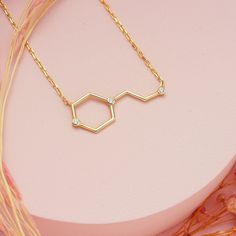 14k 18k Gold Chemistry Science Necklace for Women, Diamond Molecular Biology Necklace, Chemistry Jewelry Gift for Women Our gold diamond necklaces are perfect choice for a Christmas, Mother's Day, valentine's day, birthday, wedding, anniversary, graduation, engagement, bridesmaid, and best friends gift. It's a good way to show appreciation to your mom, girlfriend, wife, grandmother, grandchildren, daughter, sister, best friend, boss or a co-worker. Also, a special treat just for yourself.   FEAT Science Necklace, Chemistry Necklace, Chemistry Jewelry, Chemistry Gifts, Necklace For Women Gold, Molecular Biology, Diamond Necklaces, Cz Necklace, Gold Diamond Necklace