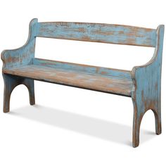 Coastal Cottage Arlo Antique Blue Bench back Upholstered Banquette, Settee Bench, Blue Bench, Coastal Cottage Style, Solid Wood Benches, Rustic Bench, Primitive Furniture, Rustic Blue