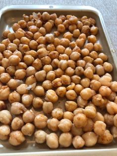 chickpeas in a baking pan ready to be cooked