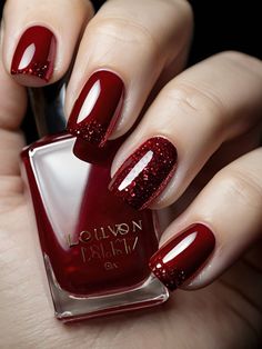 Nail Noel, Chic Nail Designs, Wine Nails, Red Nail Art, December Nails, The Audacity, Art Deco Nails, Gold Glitter Nails, Classy Nail Designs