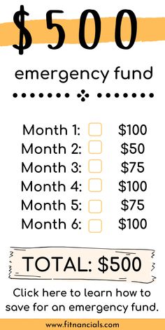 the emergency fund flyer is shown in yellow and white