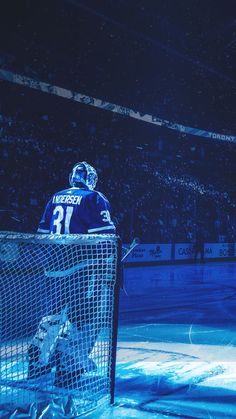 an ice hockey goalie waiting for the next play