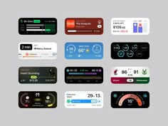 a bunch of different types of credit cards on a gray background, with the numbers and times displayed